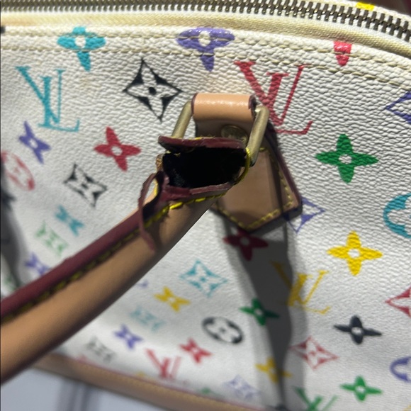 White with Colorful Monogram Pattern Purse Bag with Handles and Shoulder Strap - Picture 8 of 16